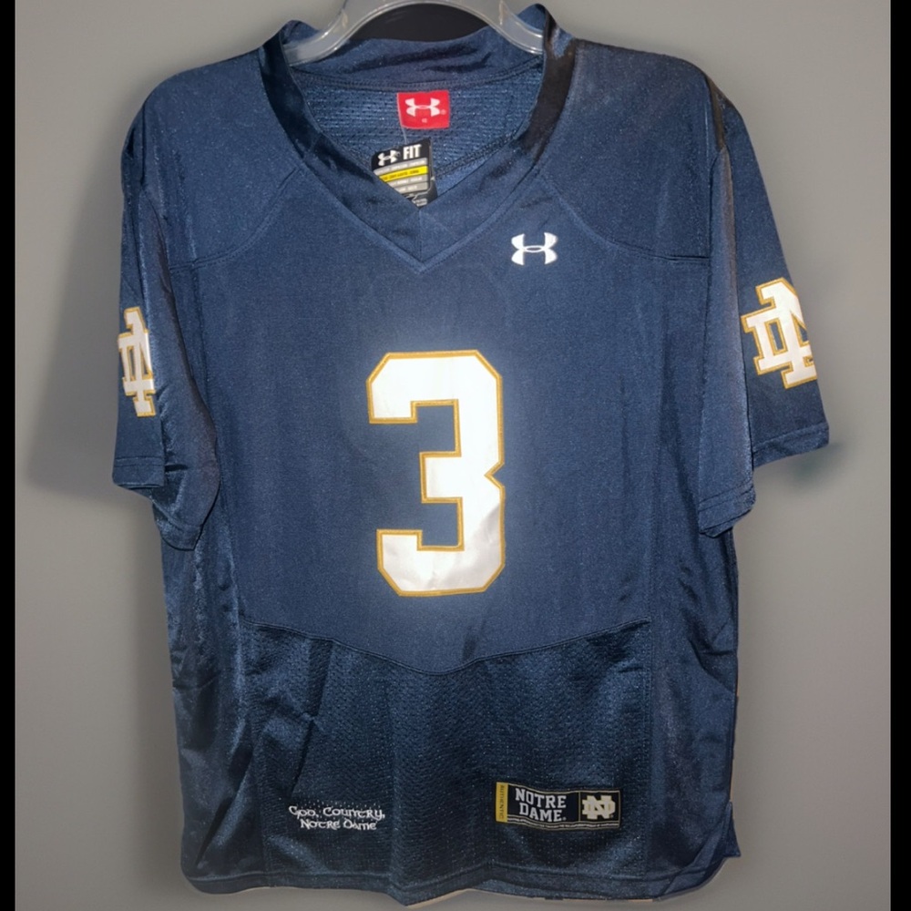 NWT Under Armour Fitted Heat-gear Notre Dame Navy #3 Football Jersey